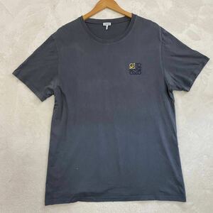 【美品】 LOEWE ロエベ Tシャツ アナグラム刺繍 ロゴ トップス カットソー ウォッシュ加工 グレー マルチカラー XL メンズ