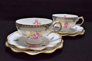 Royal Crown Derby Pinxtonrose ロイヤルクラウンダービー ピンクストンローズ カップ＆ソーサー＆プレート（15.5㎝）2客セット 薔薇 食器