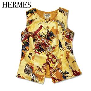 HERMES エルメス シルク100% ベスト 洋服 イエロー レディース