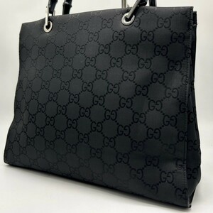 1円◆美品◆A4◎ グッチ GUCCI バンブー トートバッグ ハンドバッグ ブリーフケース ビジネス メンズ GG柄 ナイロン 黒 ブラック 鞄 カバン