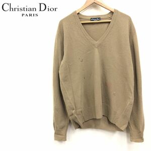 I1205-F◆ イタリア製 ◆ old ◆ Christian Dior クリスチャンディオール ニット セーター トップス ◆ ウール100 カーキ 古着 メンズ 秋冬