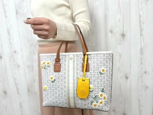 極美品 Tory Burch トリーバーチ ジェミニリンク トートバッグ ハンドバッグ バッグ PVC×レザー 白系×茶 A4収納可 69914