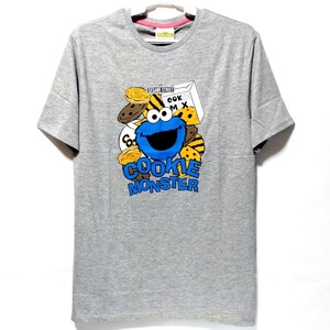 超特価/未使用【サイズ=L】SESAME STREET/COOKIE MONSTER/セサミストリート/レディス/半袖/Tシャツ/レギュラーサイズ/胸囲=86～94cm/杢gray