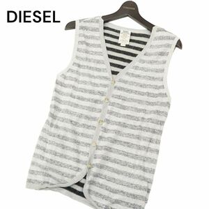 DIESEL ディーゼル 春夏 【麻 リネン】 ボーダー ニット ベスト ジレ Sz.M　メンズ　C4T01837_3#M