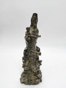 銅製置物　仏教美術　送子観音立像　座像　銅製　中国美術　銅製　インテリア置物