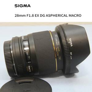 使用頻度少 美品 シグマ SIGMA 28mm F1.8 EX DG ASPHERICAL MACRO キヤノン CANON EFマウント 動作OKフルサイズ 単焦点レンズ 純正フード 
