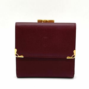 1円 未使用保管品 Cartier カルティエ マストライン カーフレザー ボルドー 2つ折り財布 がま口 ゴールド金具