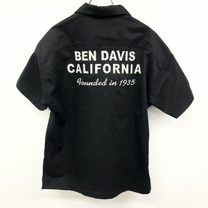BEN DAVIS ベンデービス M メンズ プルオーバーシャツ ハーフジップ ロゴワッペン 背中刺繍 半袖 胸ポケット ボックスカット ポリ×綿 黒