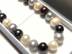 オーバル真珠 SILVER 55.0g 8ｍｍ～10ｍｍ モノトーンスリーカラー ネックレス 未使用 美品