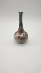 日本 古物 花瓶 花入 時代物 花器 銀瓶 銀器 花模様 銀118g 日本古美術