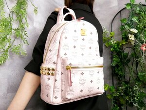 ●超美品●MCM エムシーエム●STARK●ヴィセトス バックパック●レザー 本革●リュックサック●ベビーピンク●G金具●B5 収納●Js46125