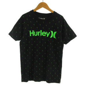 ハーレー Hurley Ｔシャツ 丸首 半袖 ロゴプリント ヤシの木 ブラック 黒 グリーン 緑 S レディース