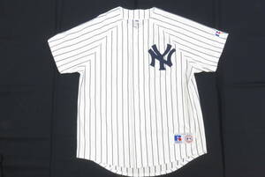 16616 上605-110　野球シャツ　ヤンキース　Mサイズ　ラッセル　半袖　ストライプ柄　ベースボールシャツ　ヤ60