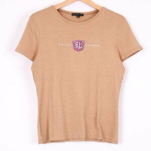ラルフローレン Tシャツ 半袖 ロゴ 無地 コットン100% トップス 日本製 レディース 5fサイズ ブラウン RALPH LAUREN