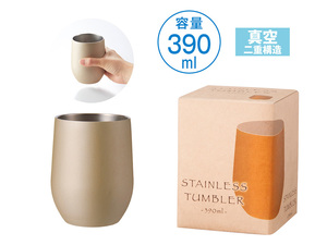 真空 ステンレス サーモ タンブラー 390ml シャンパンゴールド 新品 化粧箱入 ギフト カップ 保冷温 二重構造 おしゃれ 高級感 酒器