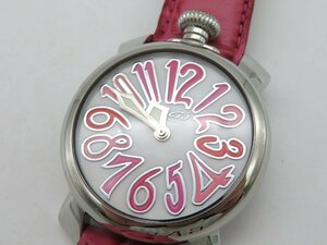 1円◆稼働◆ ガガミラノ マヌアーレ40 ホワイト/ピンク クオーツ メンズ 腕時計 N10802