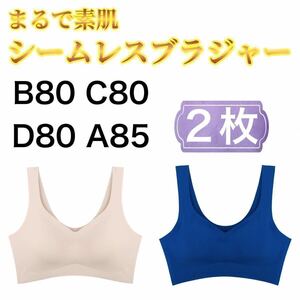 2枚 ノンワイヤー シームレス ブラジャー ベージュ ブルー 青 3L XXL ナイトブラ シームレスブラ B80 C80 D80 A85 スポーツブラ