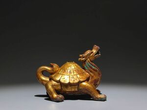 永し 漢時代 古銅 塗金 龍亀 置物擺件 古美術品 時代物 古董品 収集 旧家蔵出 中国唐物 【11274】