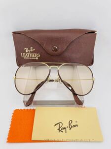 QA45 レイバン AVIATOR Leather Collection 調光ブラウン　62mm ボシュロム製　ビンテージ サングラス B&L Ray-Ban USA ケース付 メガネ 