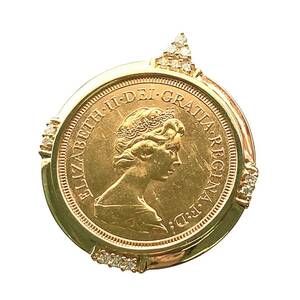 ソブリン金貨 聖ジョージ竜退治 コイントップ エリザベス2世 イギリス 1976年 K18/22 10.7g ダイヤモンド コレクション ペンダントトップ