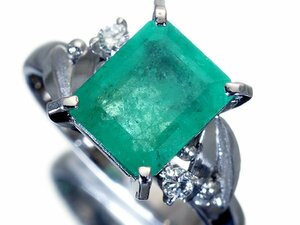 1円～【ジュエリー極】爽やかエメラルドグリーン！大粒良質天然エメラルド2.23ct＆ダイヤ0.07ct 高級Pt850リング k8501vmlm【送料無料】