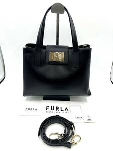 【極美品】FURLA　フルラ　1927 レザー ターンロック ハンドバッグ トート レディース ブラック