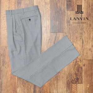 春夏/LANVIN COLLECTION/46サイズ/スラックス パンツ なめらか 清涼サマーウール 千鳥格子 ツータック 日本製 新品/黒×白/ib185/