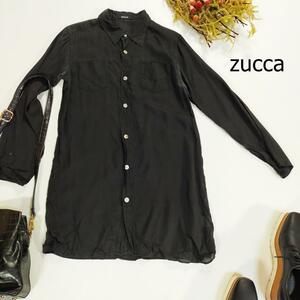 ズッカ zucca シャツ ブラック シースルー 長袖 Yシャツ 日本製 シンプル サイズS 透け感 シアー素材2979