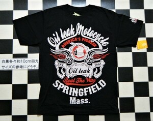 OIL LEAK モーターサイクル 半袖Tシャツ L 黒 れ1565　身幅約52㎝ レプリカ バイカー 新品