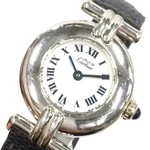 カルティエ 925 マストコリゼ ブルーインデックス クォーツ 腕時計 レディース 純正ベルト 付属品あり Cartier