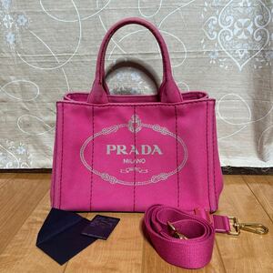 1円〜PRADA プラダ カナパ キャンバス 2WAY クロスボディ ショルダー トート ハンドバッグ レディース ピンク系 ピヨニア 中古