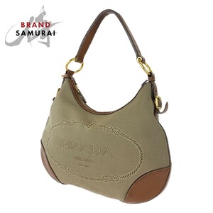 PRADA プラダ ジャガード ブラウン 茶 ゴールド金具 キャンバス/レザー ハンドバッグ トートバッグ レディース 403991