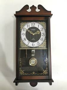 HG6338　CITIZEN 振り子時計 掛時計 木製 昭和レトロ アナログ アンティーク コレクション
