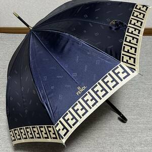 FENDI フェンディ ズッカ　ロゴ総柄　長傘 一本傘　晴雨兼用　メタリックネイビー