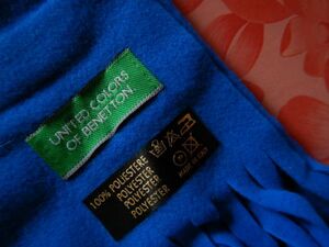 ベネトンBENETON BLUE SCARF 1　マフラー　スカーフ　青　ブルー　ITALY イタリア　30X150CM ポリエステル　未使用