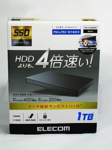 ■ ELECOM　USB3.2(Gen1)対応外付けポータブルSSD 1TB/ブラック　(ESD-EJ1000GBKR)