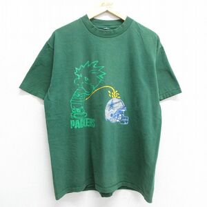 L/古着 半袖 ビンテージ Tシャツ メンズ 90s NFL グリーンベイパッカーズ クルーネック 濃緑 グリーン アメフト スーパーボウル spe 23