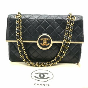 1円 良品 CHANEL シャネル ココマーク マトラッセ ラムスキン バイカラー チェーン ショルダー バッグ ブラック a3247