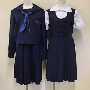 O422/(中古)兵庫県 兵庫県立西宮高校 女子制服5点 /校章/M/6/セーラー/ブラウス/ジャンパースカート/スカーフ/紺/TOYOBO/夏服/冬服/学生服