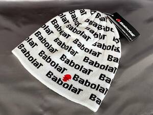 未使用タグ付 BabolaT バボラ ニット帽 総柄 ロゴ 刺繍 白 黒 帽子 デサント スノボ スキー テニス P552