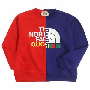 未使用品 GUCCI グッチ THE NORTH FACE 2021年製 671500 日本2都市限定販売 ロゴプリント スウェット レッド ブルー XS 伊製 正規品 メンズ