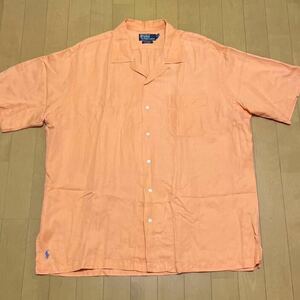 オレンジ ralph lauren caldwell シルク リネン XL オープンカラーシャツ 開襟シャツ ラルフローレン 半袖シャツ polo