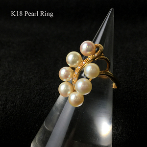 K18 パール デザイン リング 5.38g 15号 金 イエロー ゴールド 18K ヴィンテージ レディース アクセサリー ジュエリー 指輪 Pearl