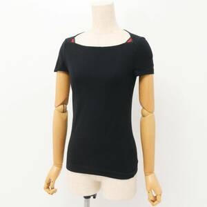 MG2532☆イタリア製 グッチ GUCCI カットソー Tシャツ 半袖 シェリーライン ストレッチ コットン混 ブラック サイズXS