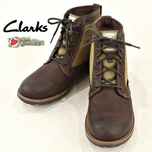 美品 Clarks クラークス ミラレーン 牛革 オイルドレザー x オイルドキャンバス マウンテンブーツ 茶 US6 1/2G JP:24.5㎝ メンズ