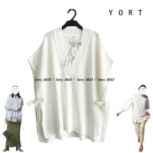 【日本製■送料無料】定価13500円 新品■スコットクラブ YORT ヨート■ ゆるシルエット...♪サイドリボン×フレンチスリーブ☆ニットジレ