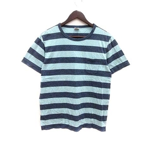 エドウィン EDWIN Tシャツ カットソー クルーネック ボーダー 半袖 L 紺 ネイビー 水色 ライトブルー /YK メンズ