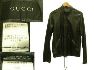 グッチジャパン正規品GUCCI パンチングレザージャケット 44 黒 ブラック ライダースジャケット VERA PELLE 牛革 イタリア製 ダブルジッパー