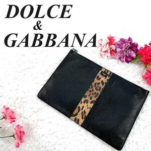 DOLCE&GABBANA クラッチバッグ セカンドバッグ レオパード ヒョウ柄 ドルチェ&ガッバーナ レザー 本革 