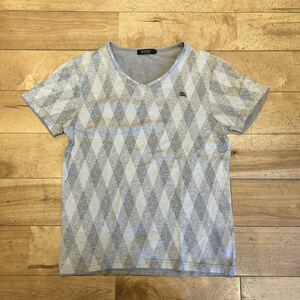 ★BURBERRY BLACK LABEL/バーバリー ブラックレーベル/半袖Tシャツ/半袖/Tシャツ/Vネック/アーガイル柄/ロゴ/メンズ/Mサイズ